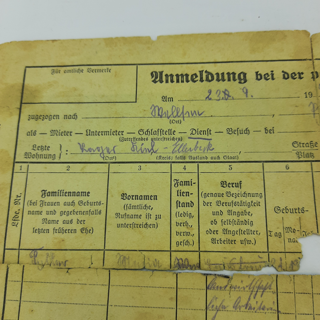 Полицейский формуляр, подписан Марией Феллер,1942г.. Картинка 1
